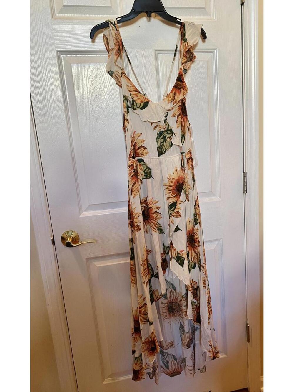 ILA Floral Sunflower Maxi Dress Ruffle Sleeves Women’s Large